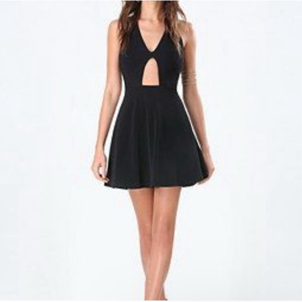 Bebe Sydney Mini Dress Black Womens Small‎ Fit Flare Skater Y2K Backless Straps